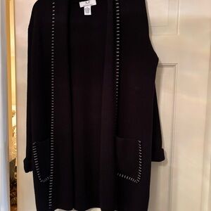 Magaschoni Black Cardigan with White Stitching
